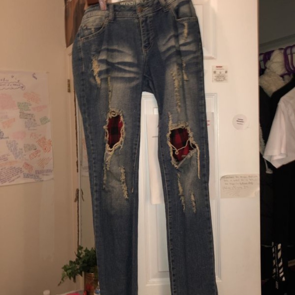 Denim jeans with patches